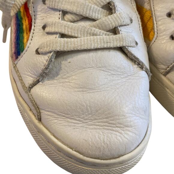 Soludos x Lockhart Embroidery Good Vibes White Leather Rainbow Hippie Shoes Sz 8 - Picture 14 of 16